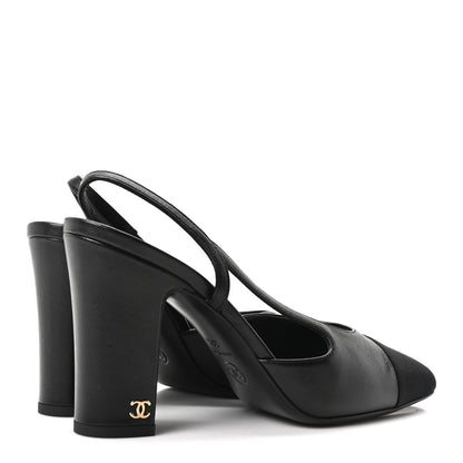 Chanel Lambskin Grosgrain Cap Toe CC Slingback Pumps 38.5 Black 5 of 9