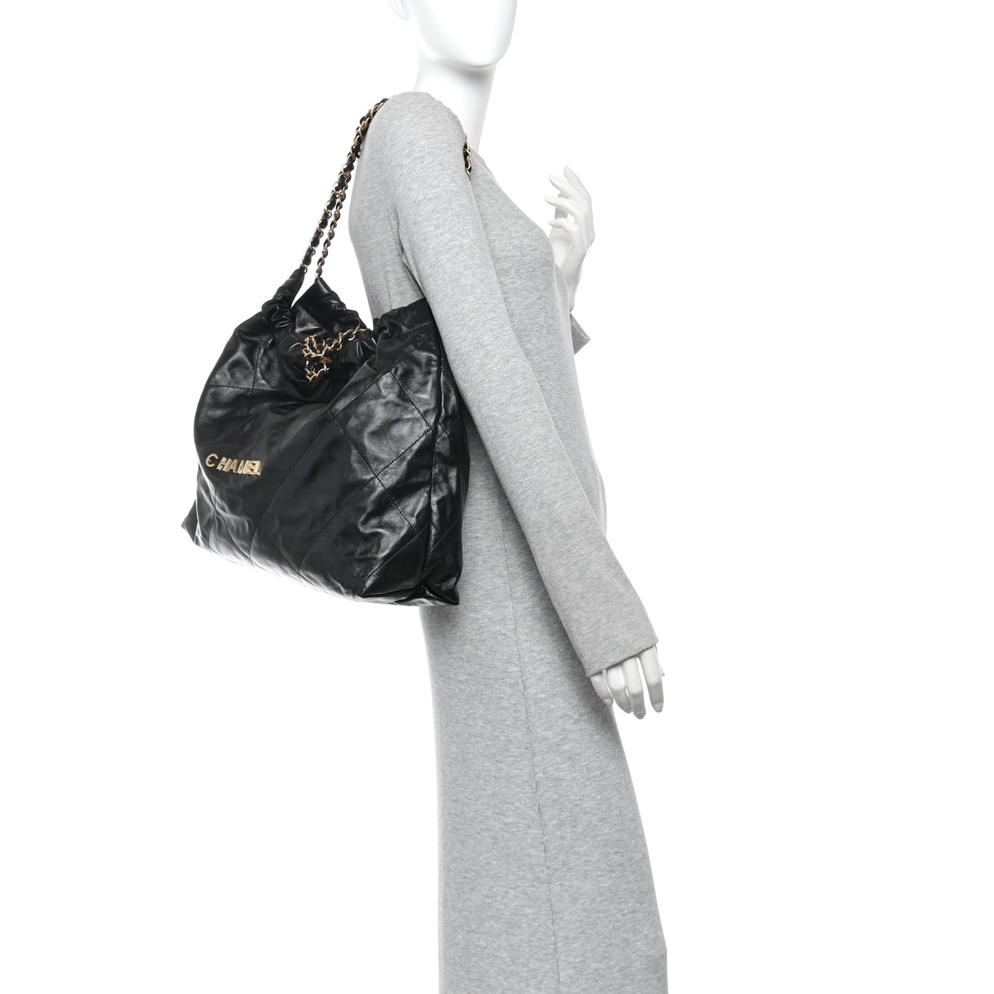 Shiny Calfskin Quilted Large Chanel 22 East West  Black