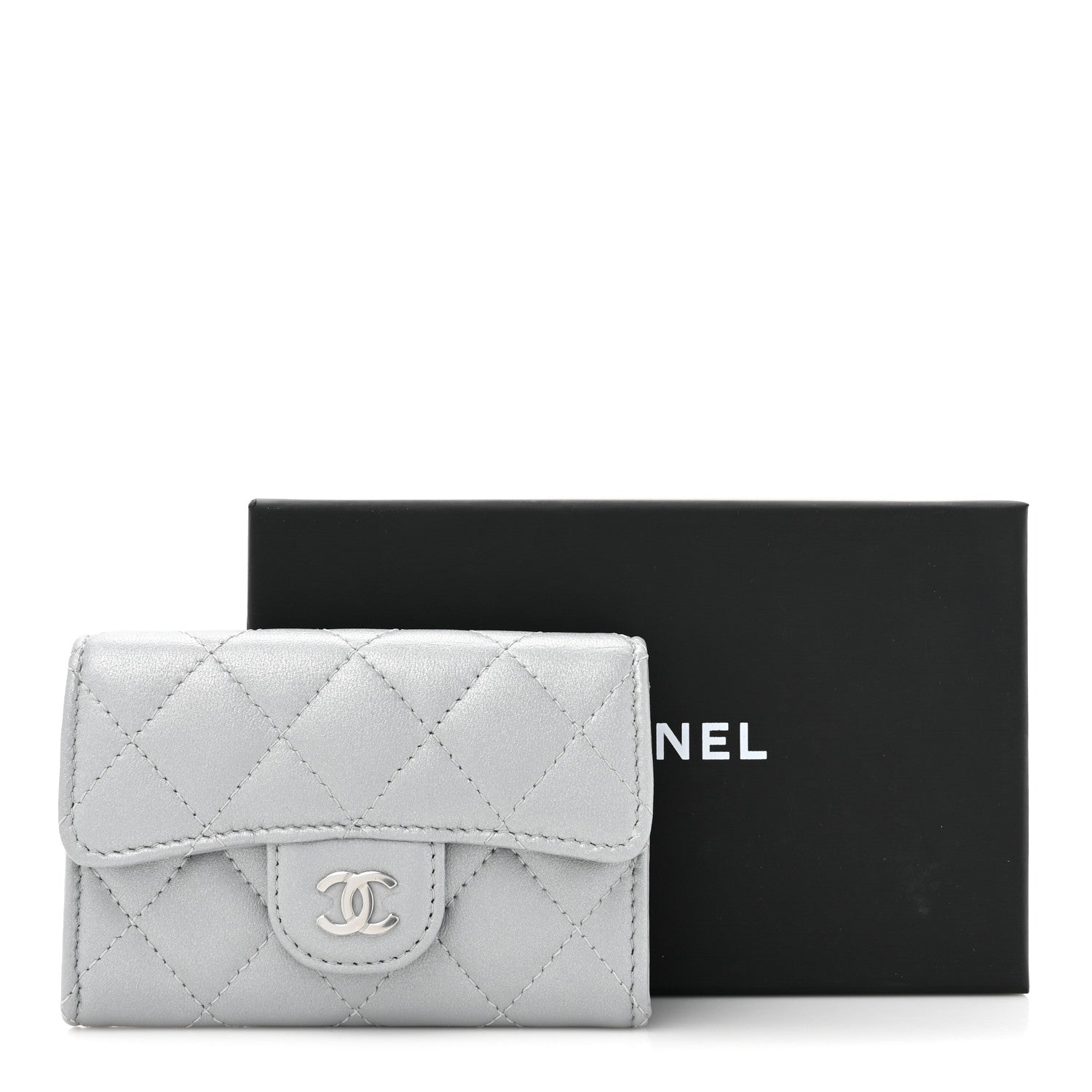 Chanel Metallic Lambskin Quilted Flap Card Holder Wallet Silver 11 of 11