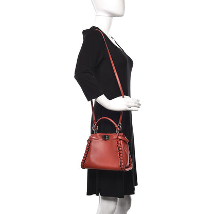 Fendi Nappa Lace Up Mini Peekaboo Iconic Satchel Bloody Mary 3 of 13