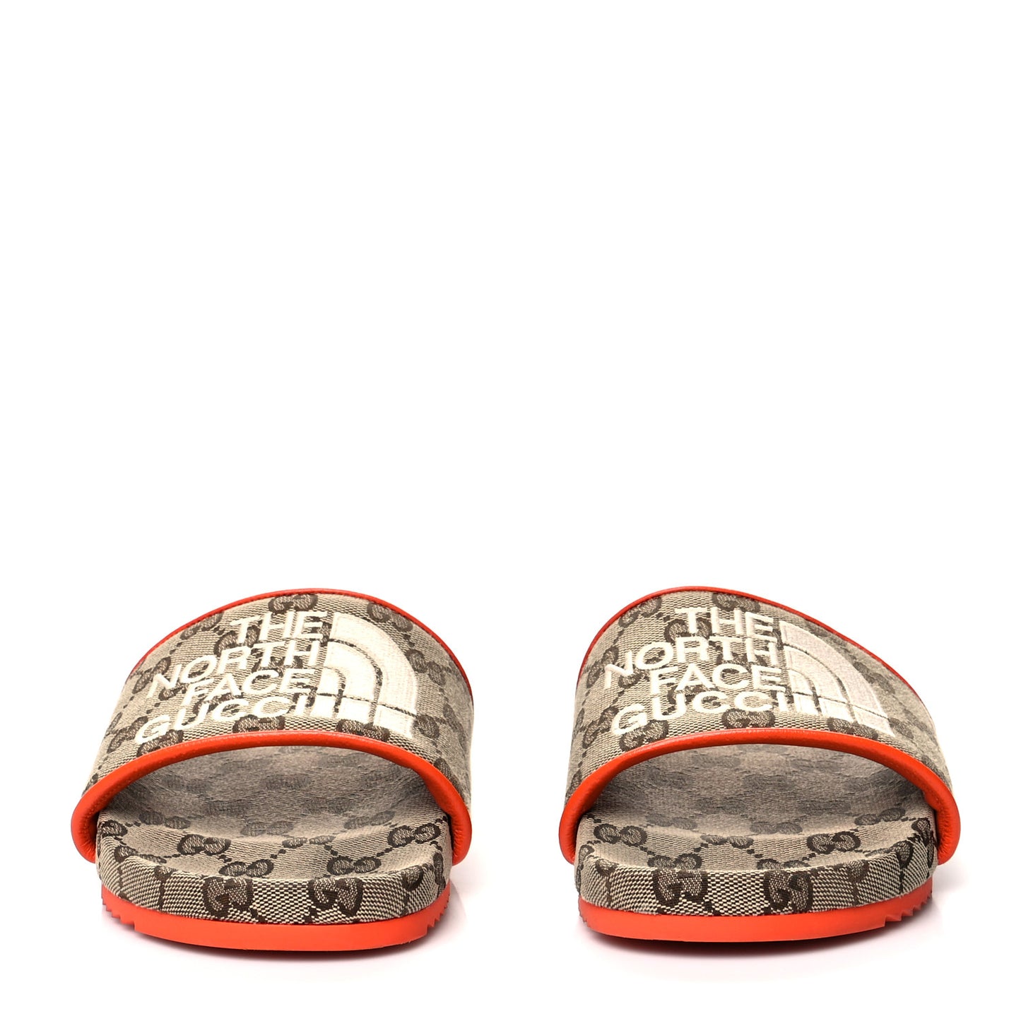 X NORTH FACE Canvas GG Monogram Womens Slide Sandals 39 Beige Mystic White Deep Orange