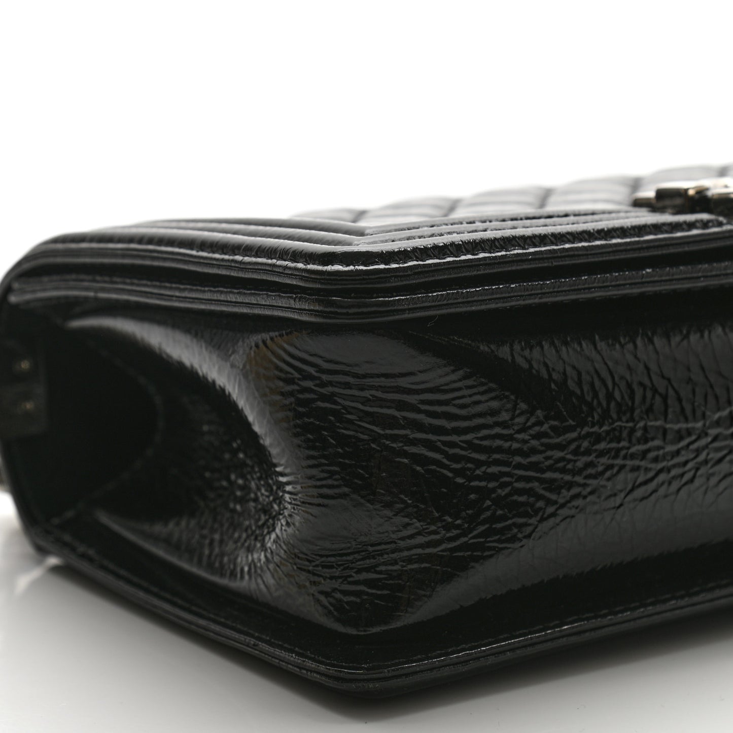 Distressed Patent Quilted Medium Boy Flap Black