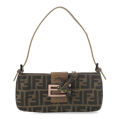 Fendi Zucca Lizard Crystal Bird Baguette Tobacco 1 of 10