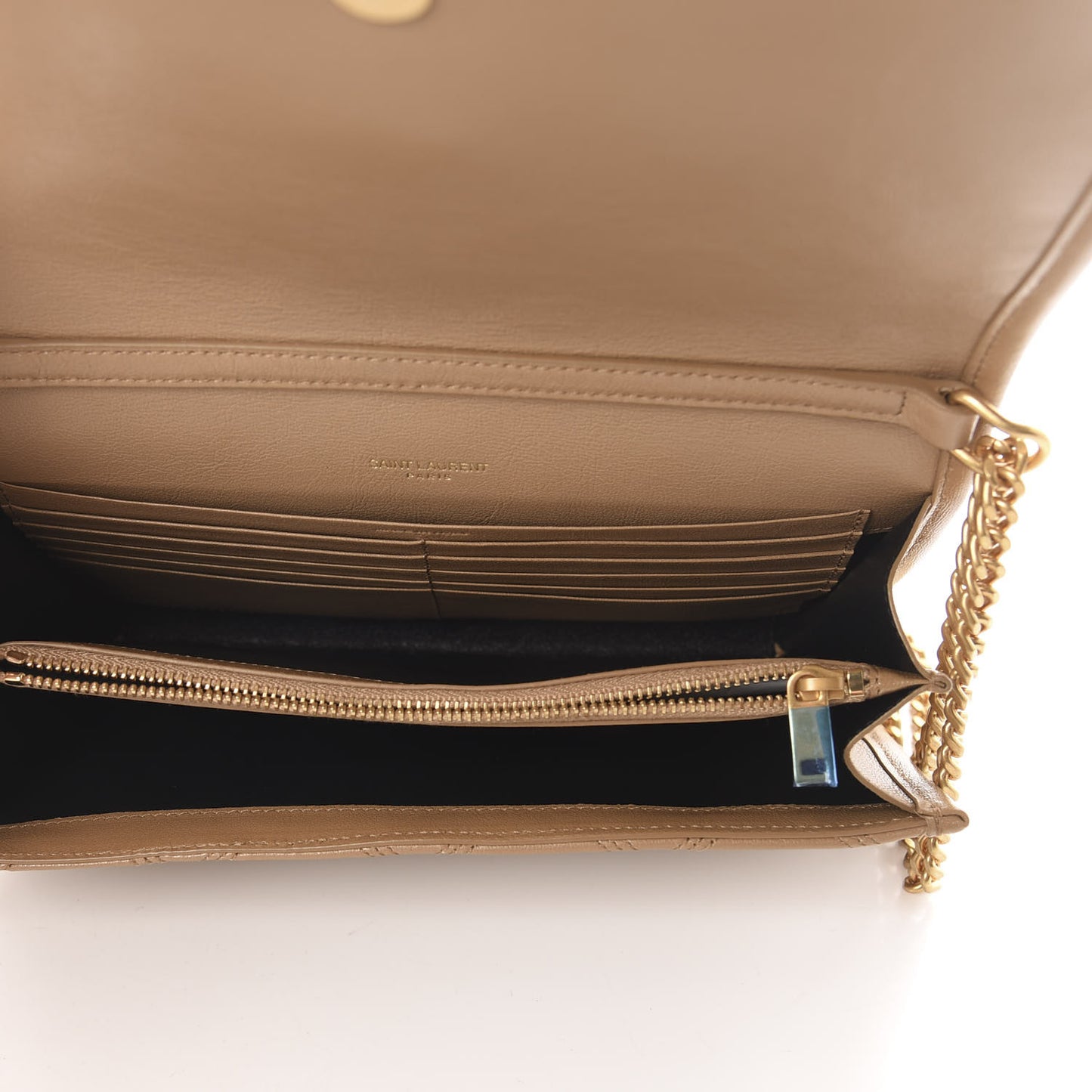 Lambskin Diamond Quilted Becky Chain Wallet Gold Sand