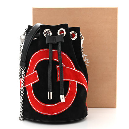 Christian Louboutin Suede Strass Love Marie Jane Bucket Black Red 11 of 11