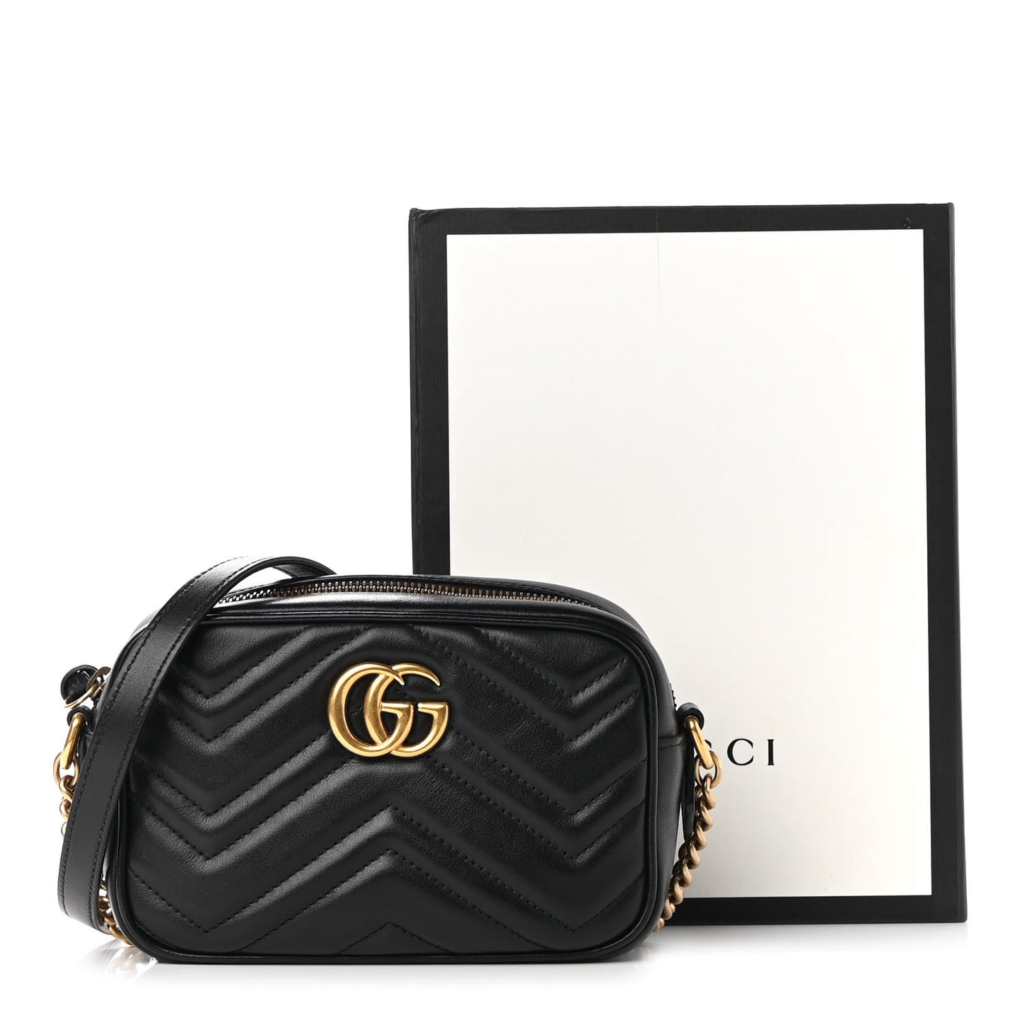 Calfskin Matelasse Mini GG Marmont Chain Shoulder Bag Black