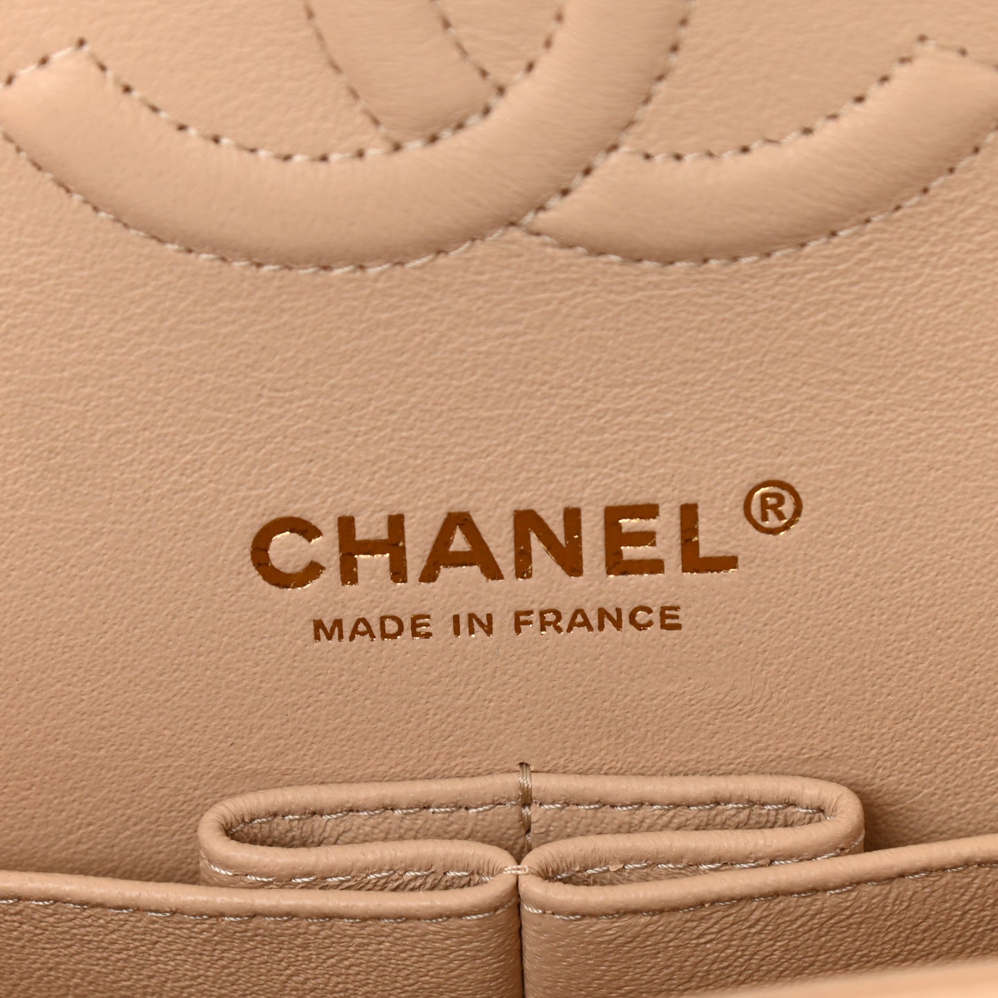 Caviar Quilted Medium Double Flap Beige