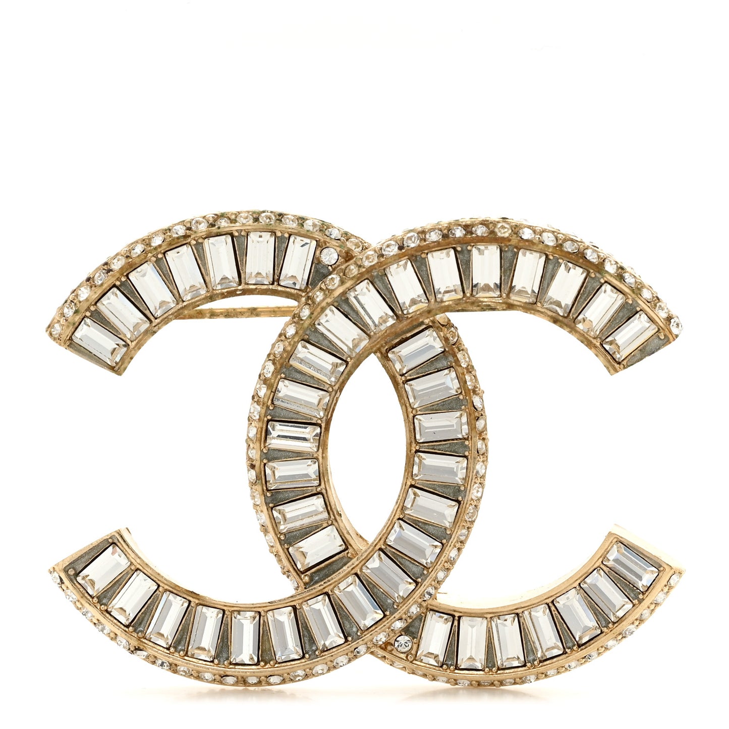 Baguette Crystal CC Brooch Gold