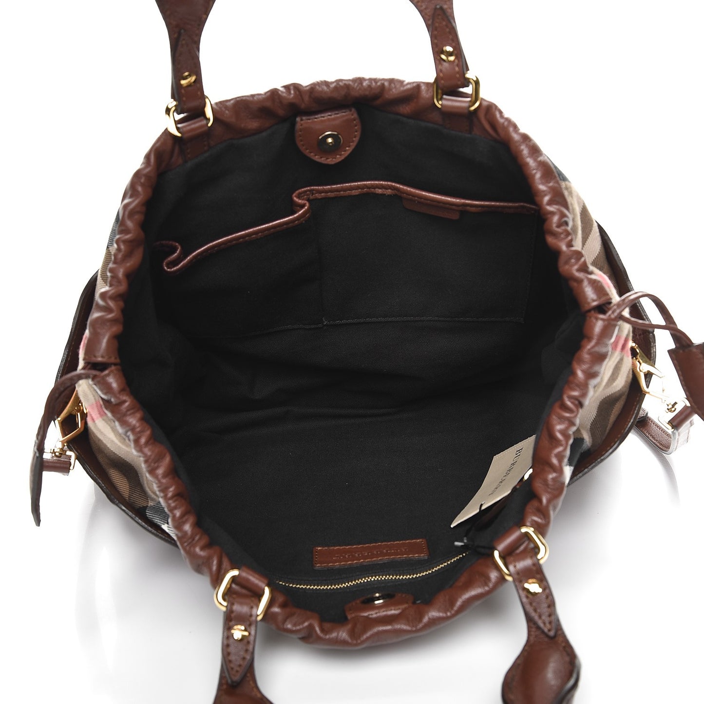 Soft Calfskin House Check Big Crush Tote Brown Ochre