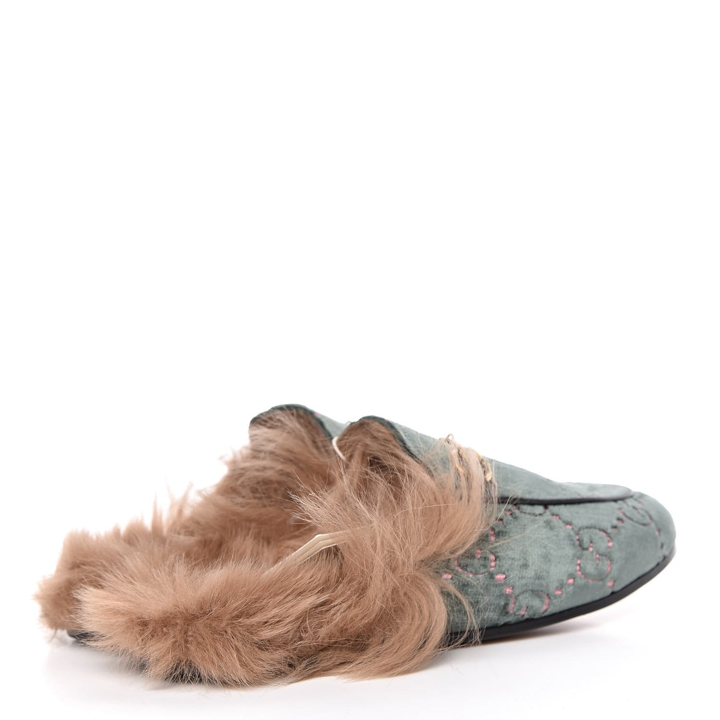 Velvet GG Monogram Fur Womens Princetown Slippers 38 Avio Dusty Pink