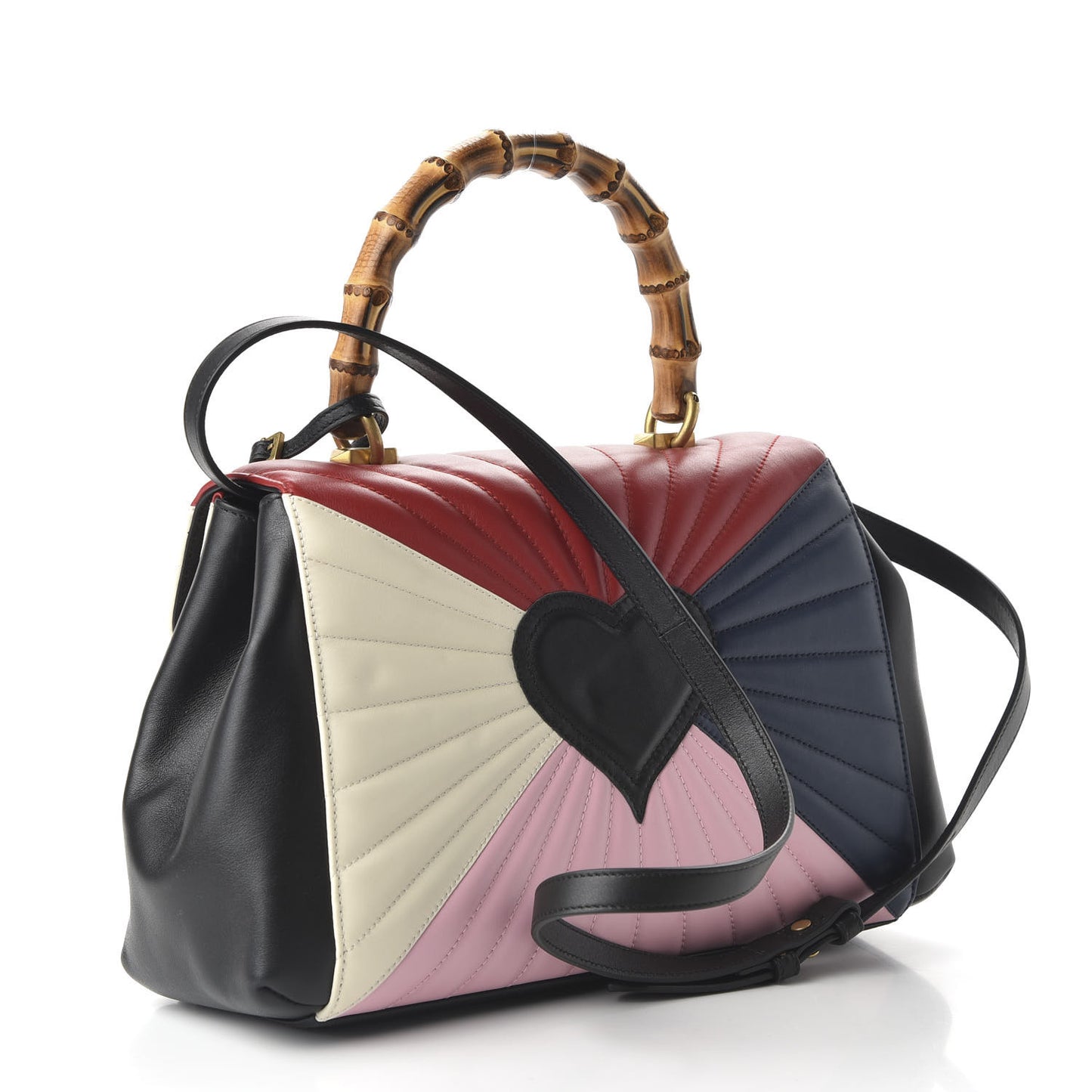 Calfskin Bamboo Trapuntata Queen Margaret Top Handle Bag Blue Agata Hibiscus Red Mystic White Sugar Pink