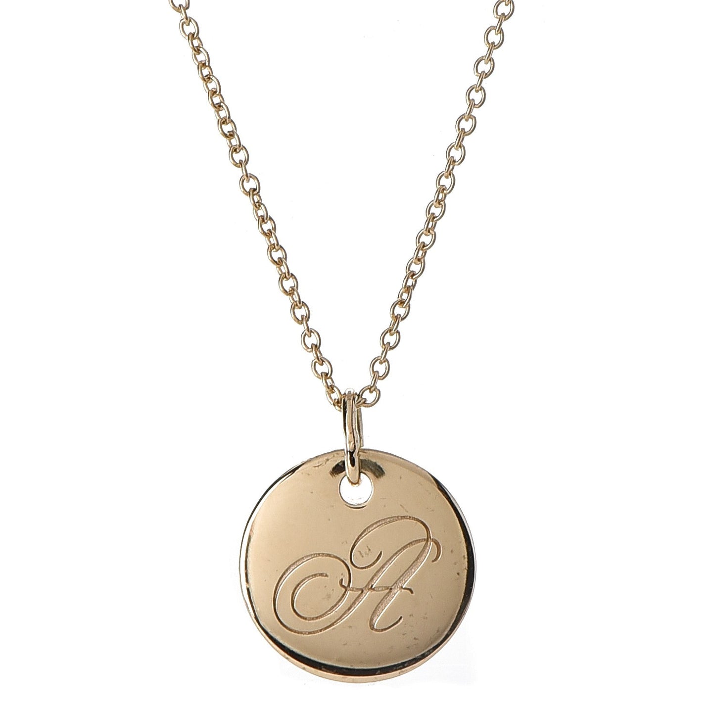 18K Yellow Gold Notes Letter A Disc Charm Pendant Necklace