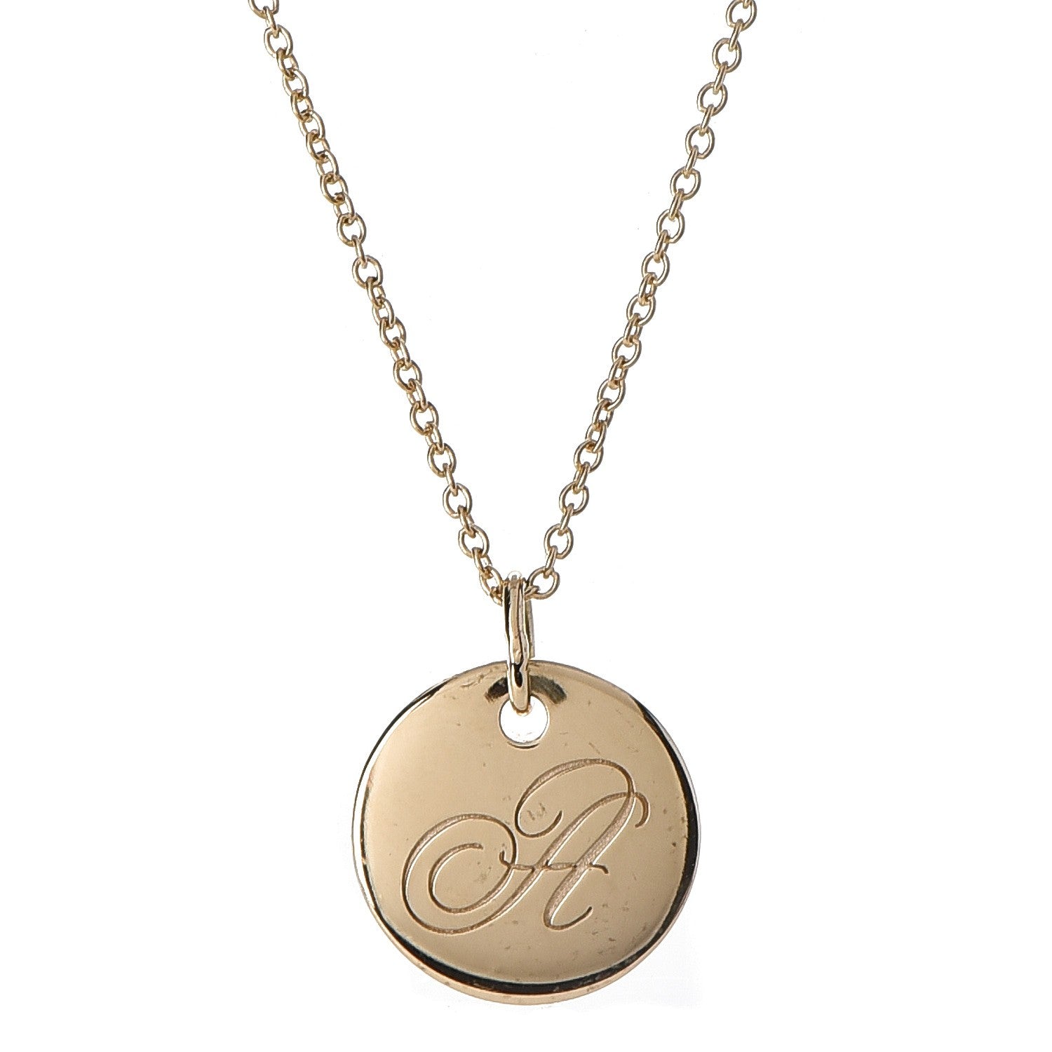 Tiffany 18K Yellow Gold Notes Letter A Disc Charm Pendant Necklace 3 of 8