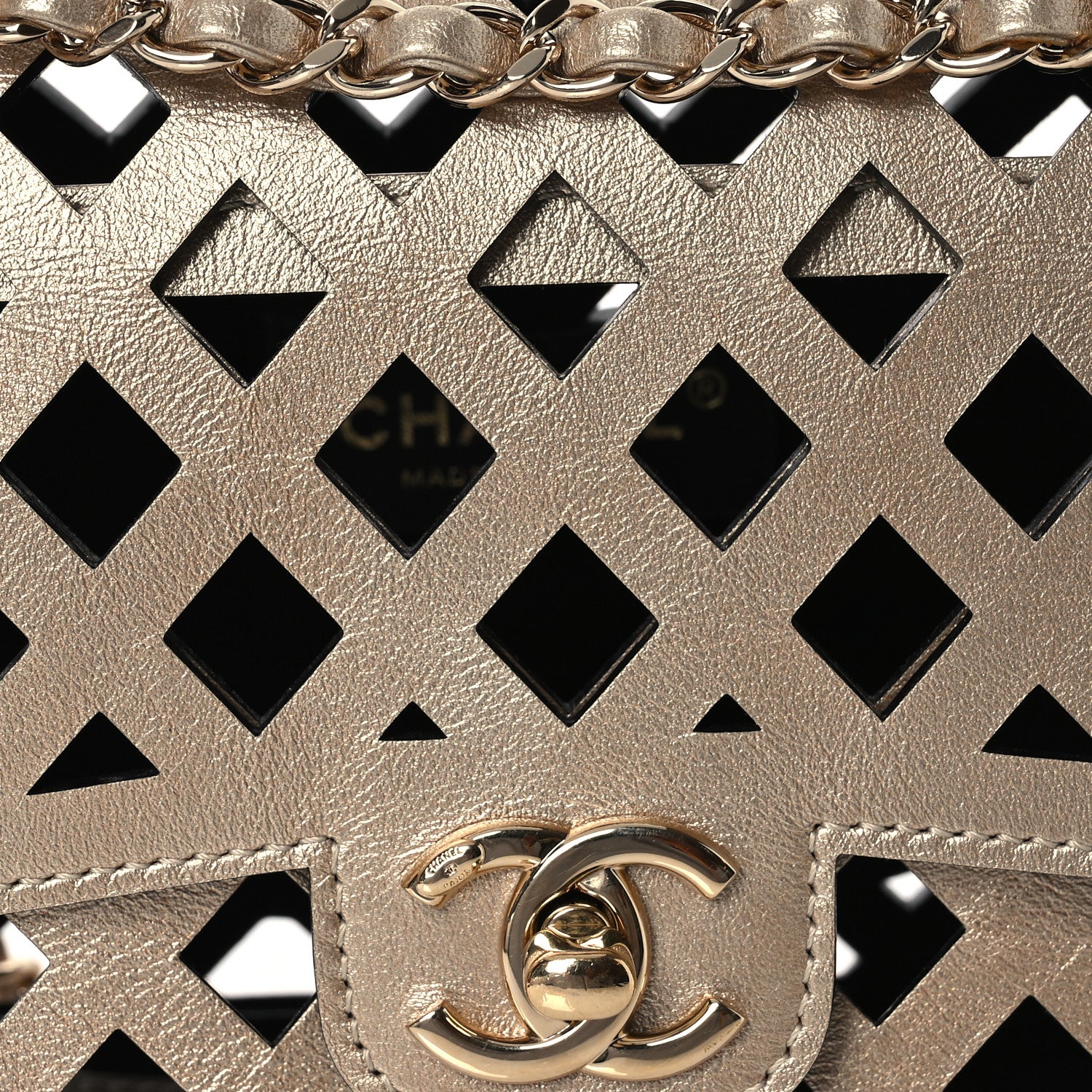 Chanel Metallic Lambskin Small Sea Through Flap Gold Black 11 of 18