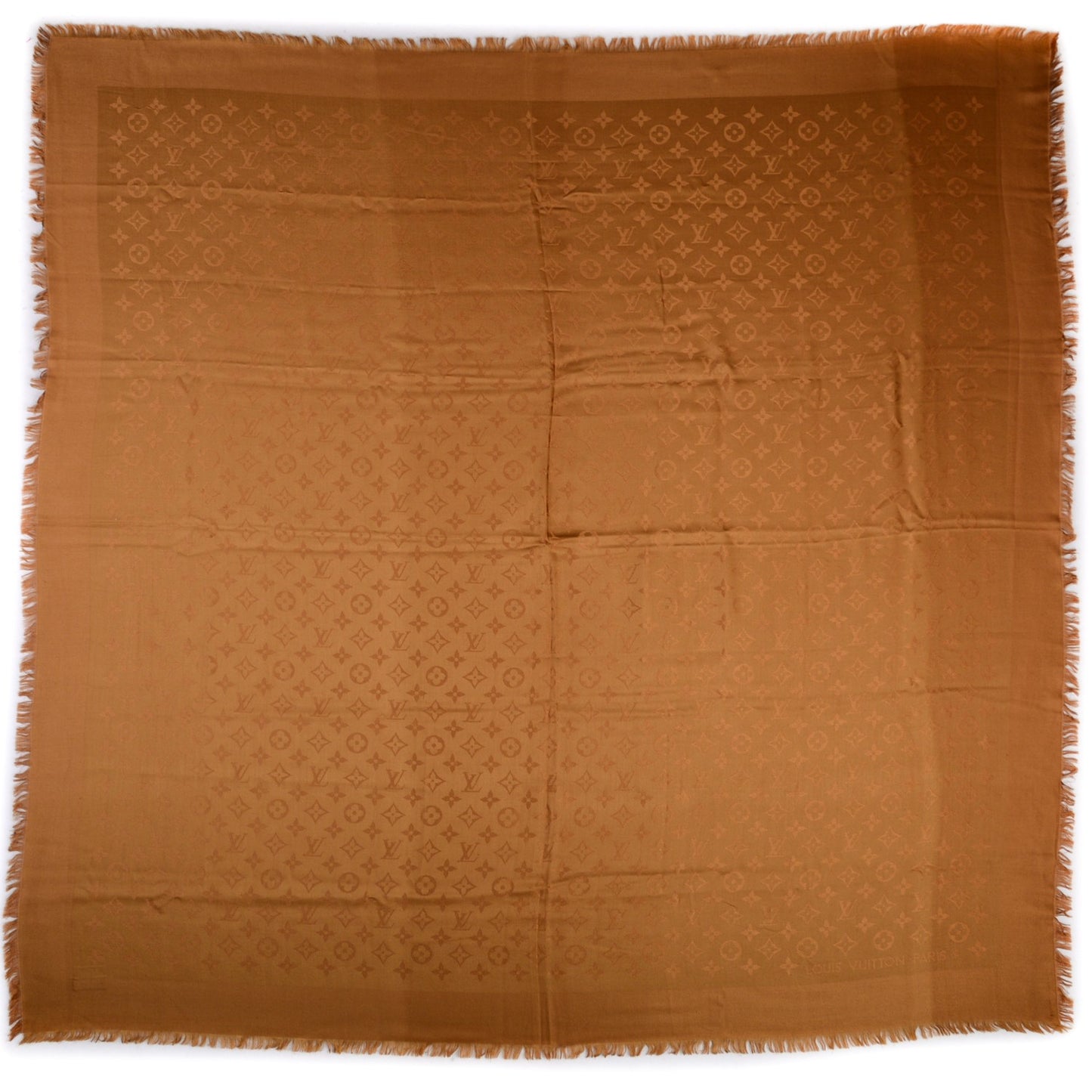 Wool Silk Monogram Shine Shawl Caramel