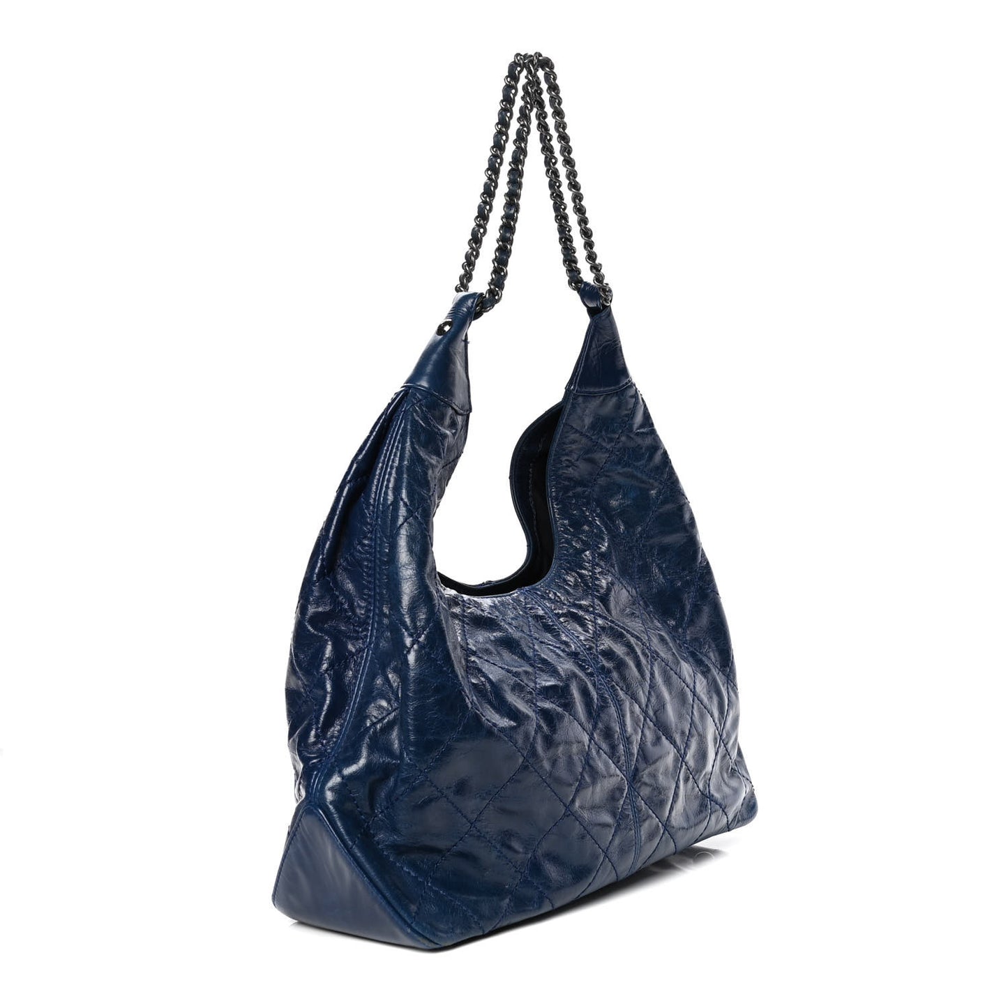 Aged Calfskin Quilted Coco Supple Hobo Navy Blue