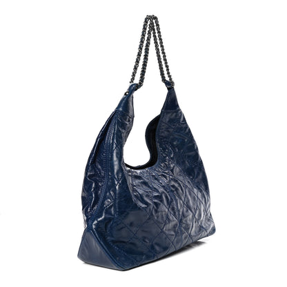 Chanel Aged Calfskin Quilted Coco Supple Hobo Navy Blue 2 of 10
