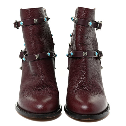 Valentino Garavani Pebbled Calfskin Rockstud Rolling Double Buckle 100mm Block Heel Ankle Boots 37 Rubin 2 of 19
