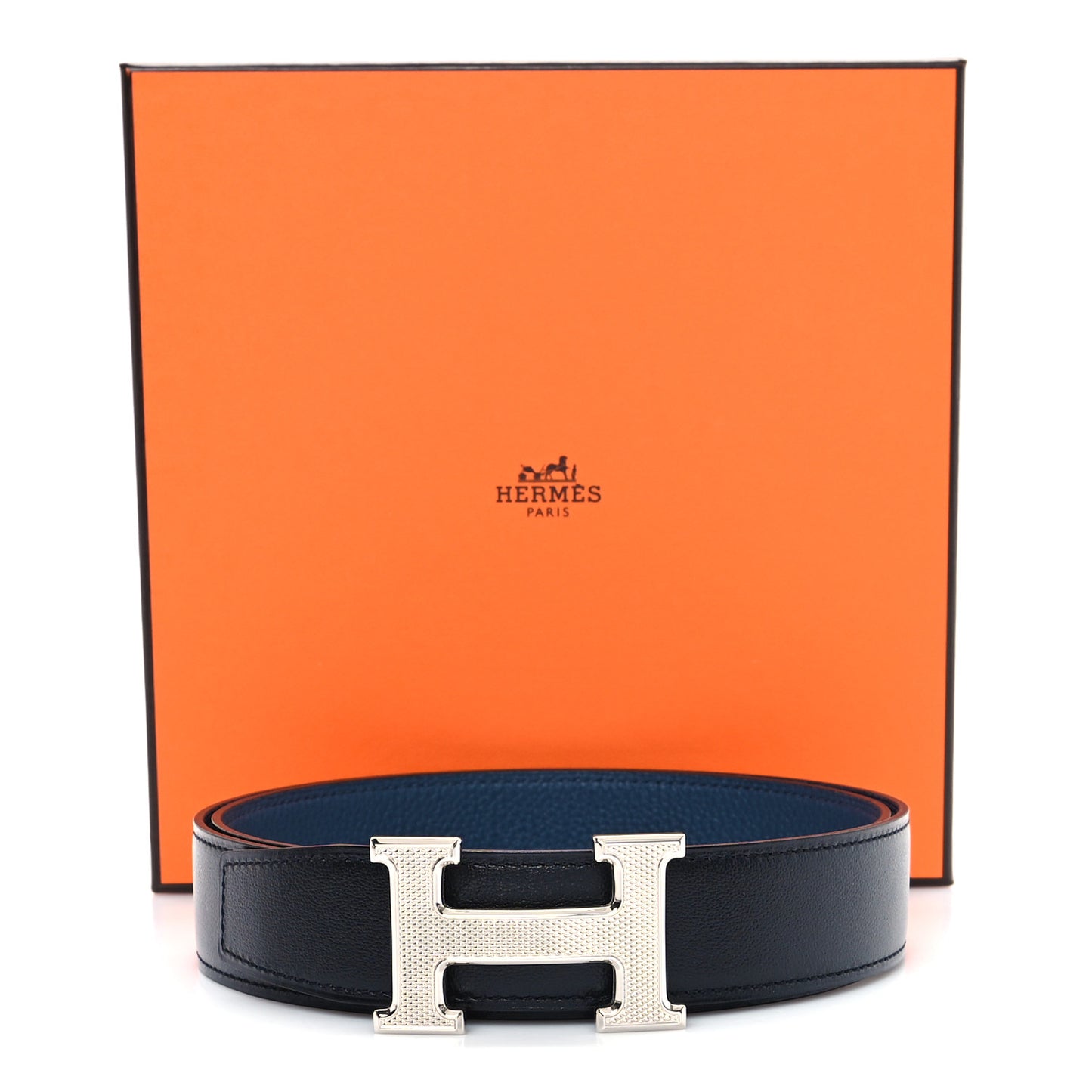 Box Togo 32mm Guilloche H Belt 90 36 Black Bleu Nuit