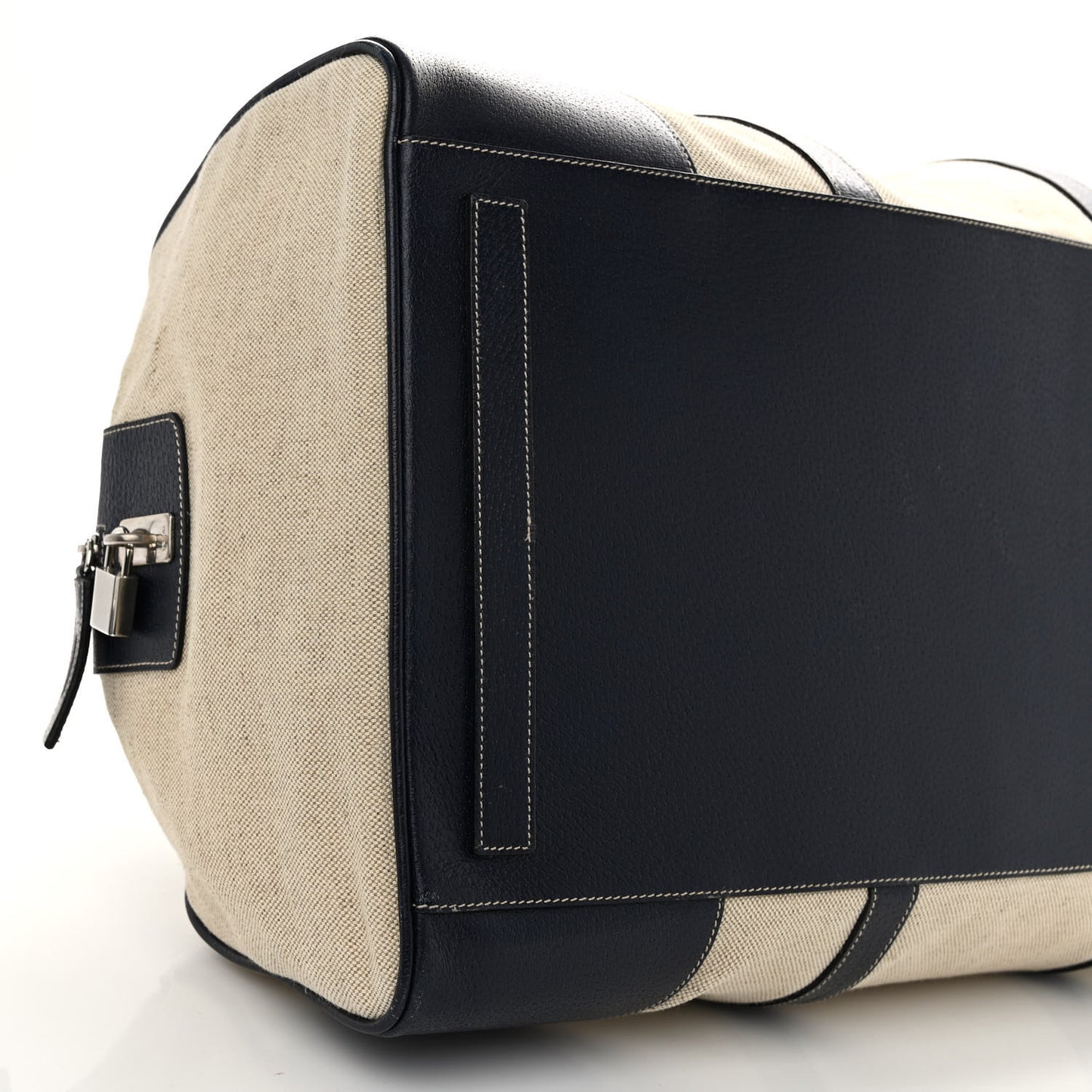 Canvas Calfskin Duffle Beige Navy