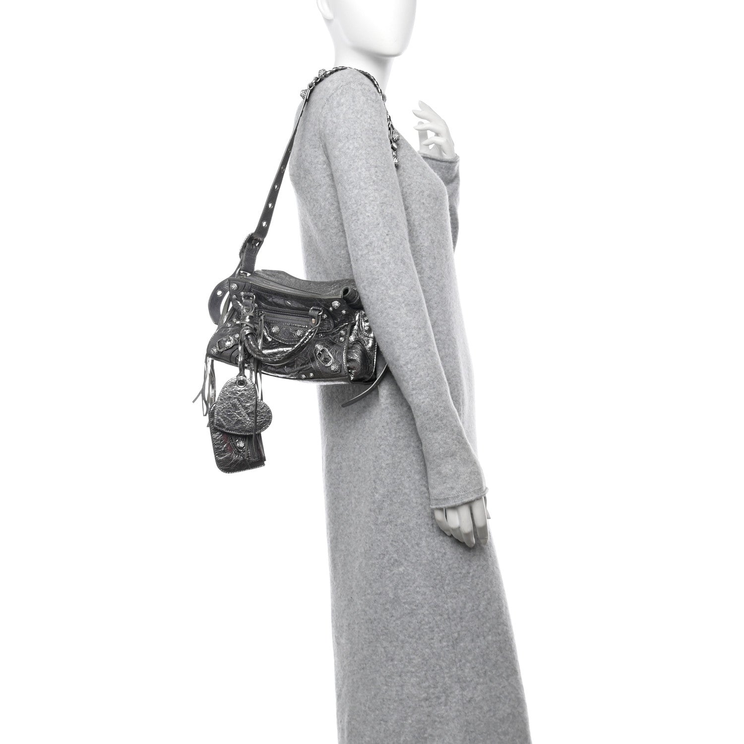 Balenciaga Agneau Arena Crystal Neo Cagole Handbag XS Silver