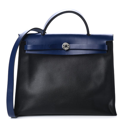 Hermes Toile H Berline Vache Hunter Herbag Zip PM 31 Bleu Encre Black 2 of 5
