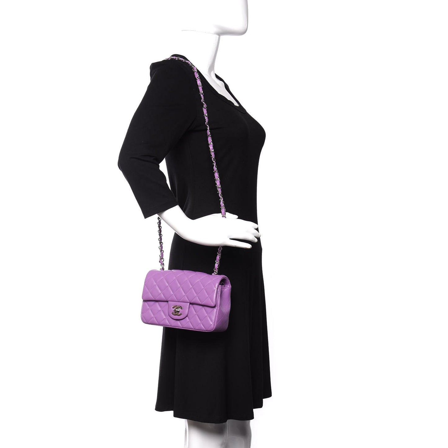 Lambskin Quilted Mini Rectangular Flap Purple