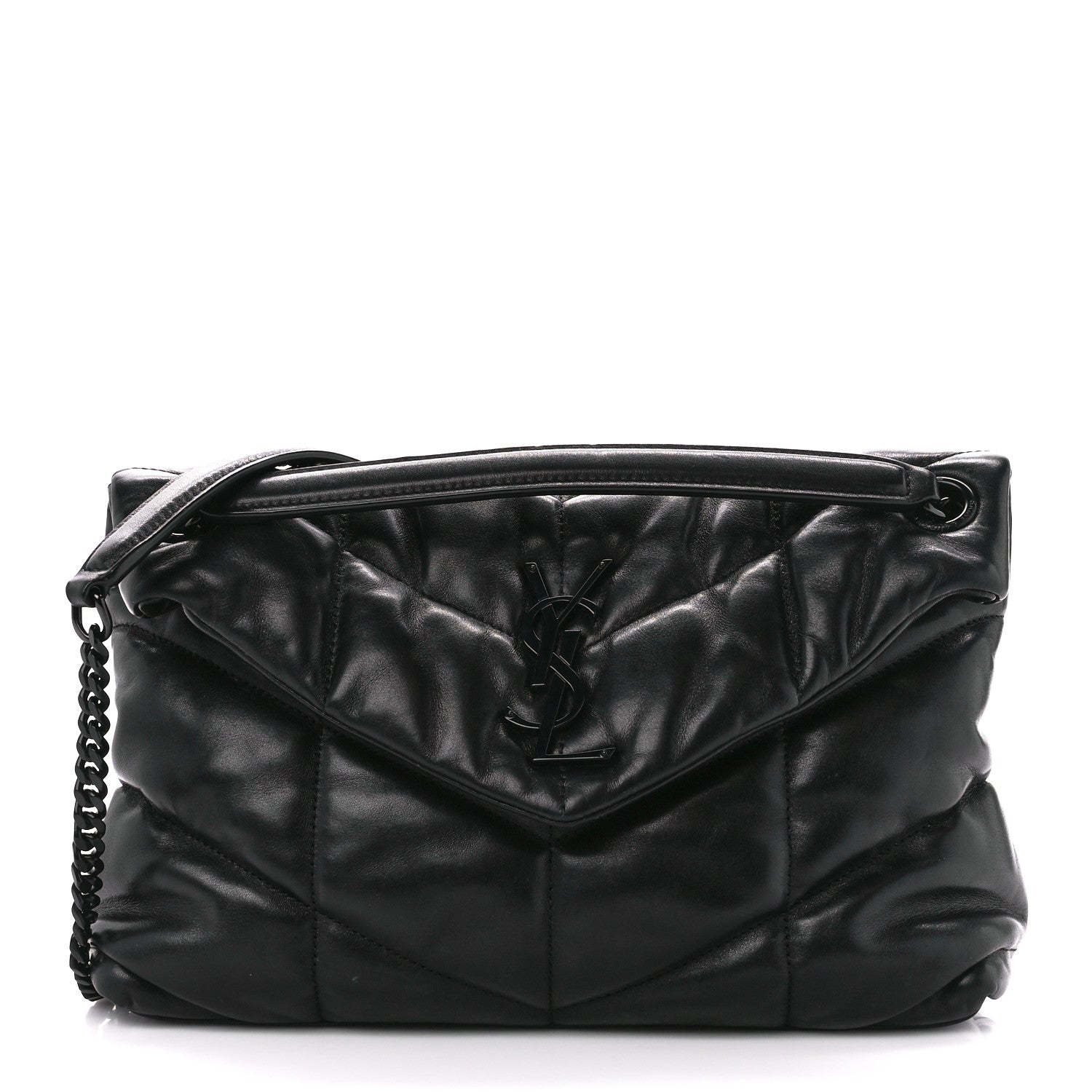 Saint Laurent Lambskin Quilted Monogram Monochrome Small Loulou Puffer Chain Satchel Black 1 of 15