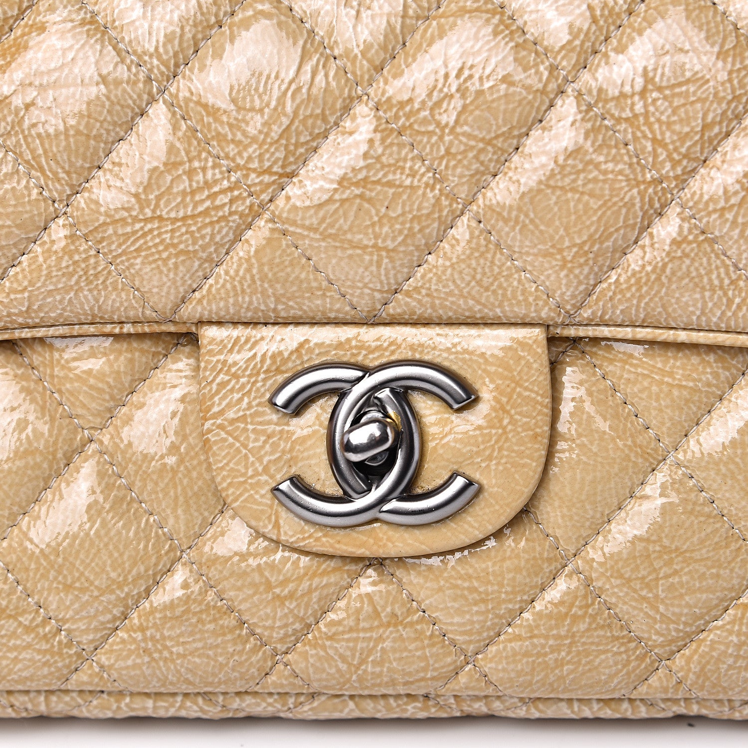 Chanel Crinkled Patent Calfskin Quilted East West Flap Light Beige 9 of 12