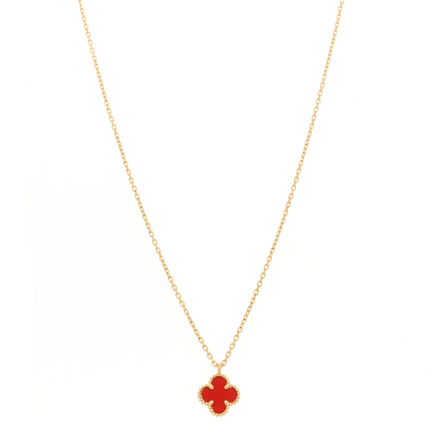18K Rose Gold Carnelian Sweet Alhambra Pendant Necklace