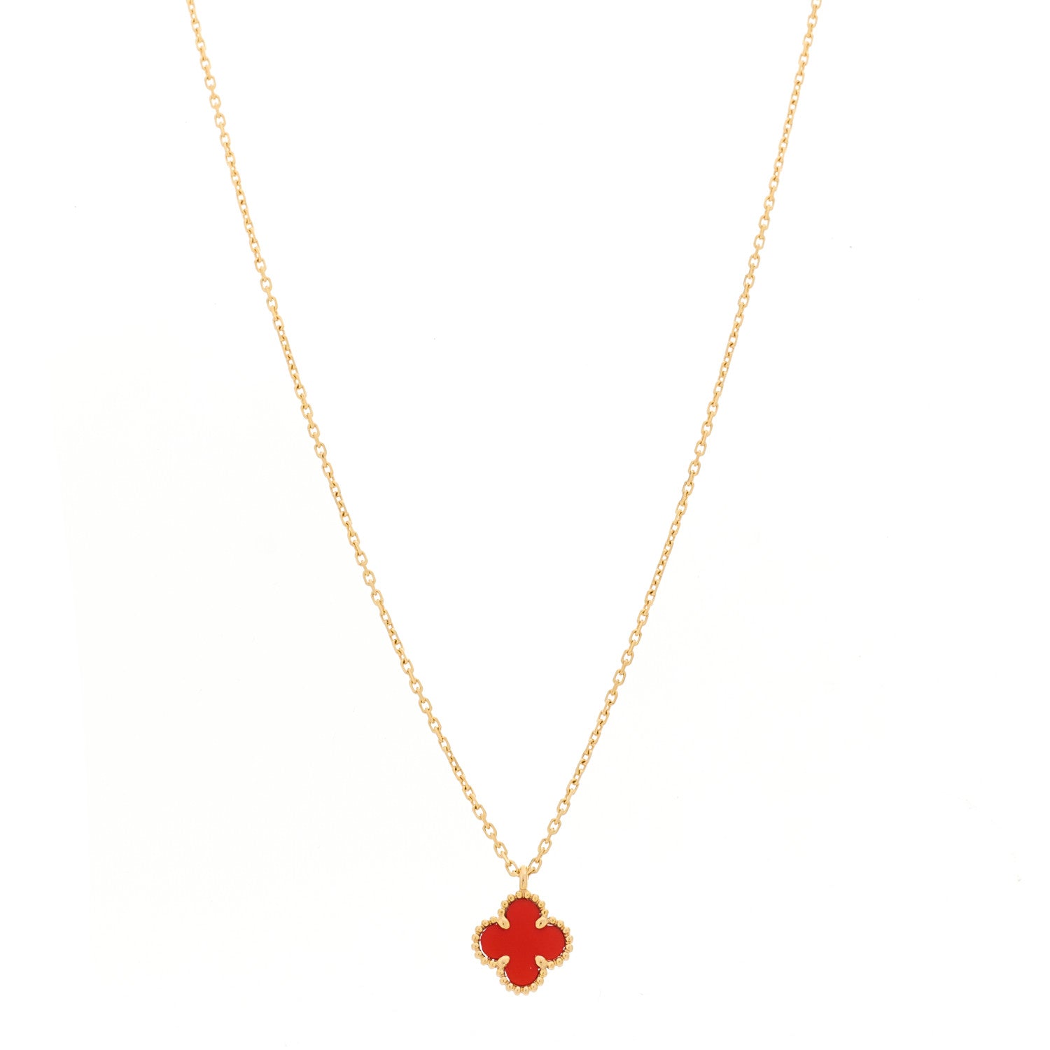 Van Cleef & Arpels 18K Rose Gold Carnelian Sweet Alhambra Pendant Necklace 1 of 6