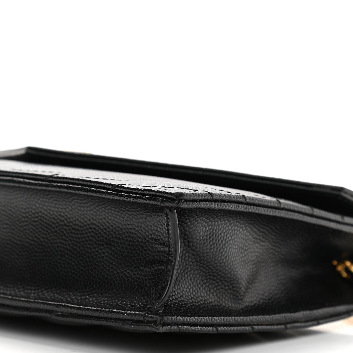 Grain De Poudre Matelasse Chevron Monogram Envelope Chain Wallet Black