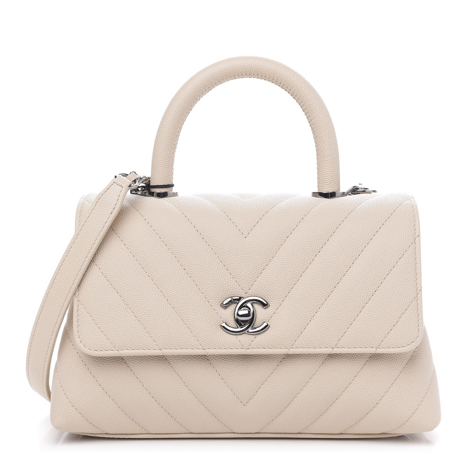 Chanel Caviar Chevron Quilted Mini Coco Handle Flap Beige 1 of 11