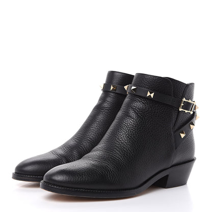 Valentino Garavani Grained Calfskin Rockstud Single Buckle 35mm Cowboy Ankle Boots 35 Black 3 of 10