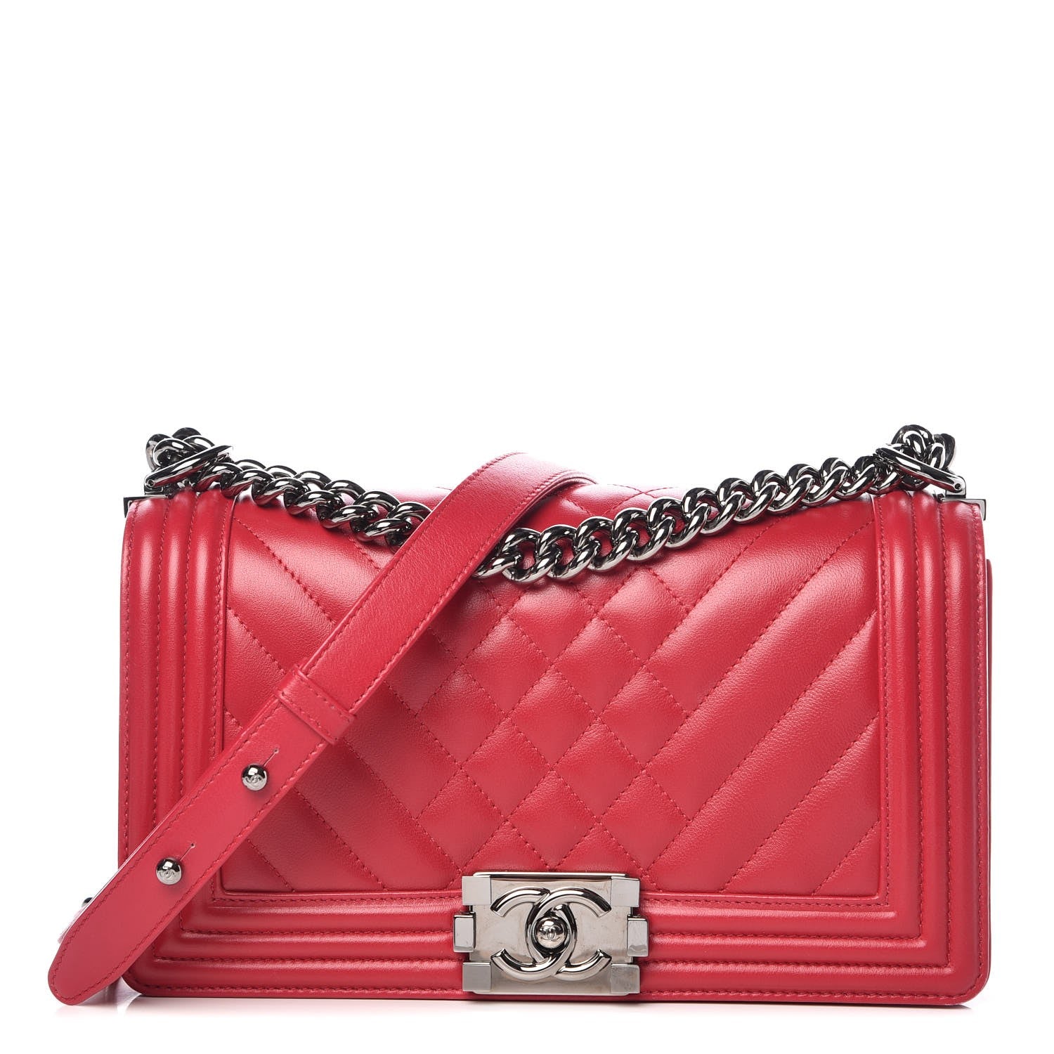 Chanel Lambskin Chevron Quilted Medium Boy Flap Dark Pink 1 of 13