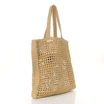 Prada Yarn Raffia Effect Crochet Logo Embroidered Tote Bag Naturale 3 of 10