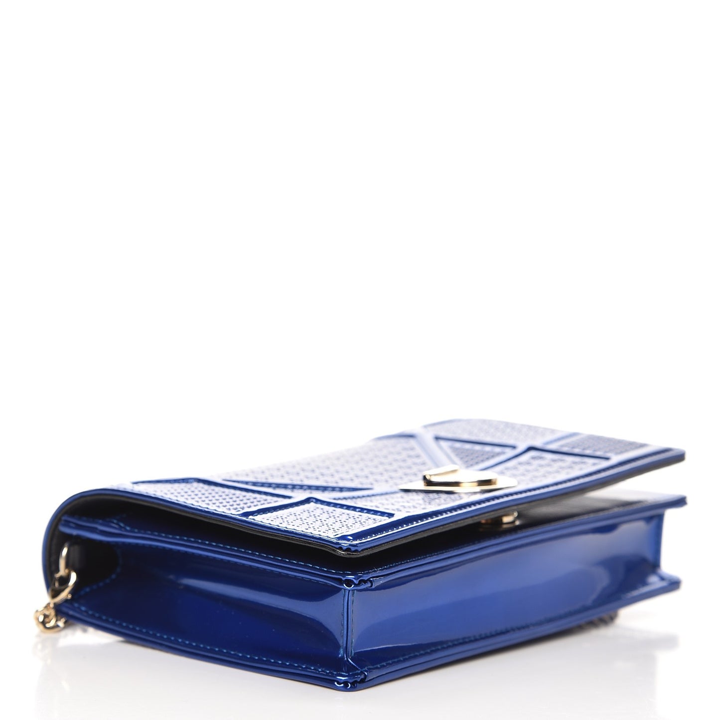 Metallic Patent Micro-Cannage Diorama Wallet on Chain Pouch Mirror Blue
