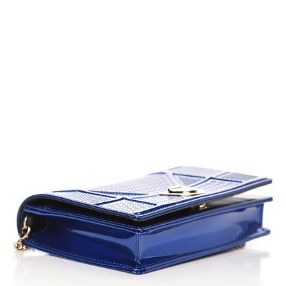 Christian Dior Metallic Patent Micro-Cannage Diorama Wallet on Chain Pouch Mirror Blue 4 of 6