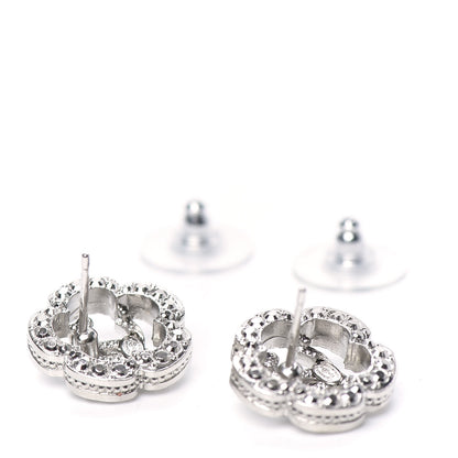 Chanel Crystal Coco Flapper Camellia CC Stud Earrings Silver 3 of 5