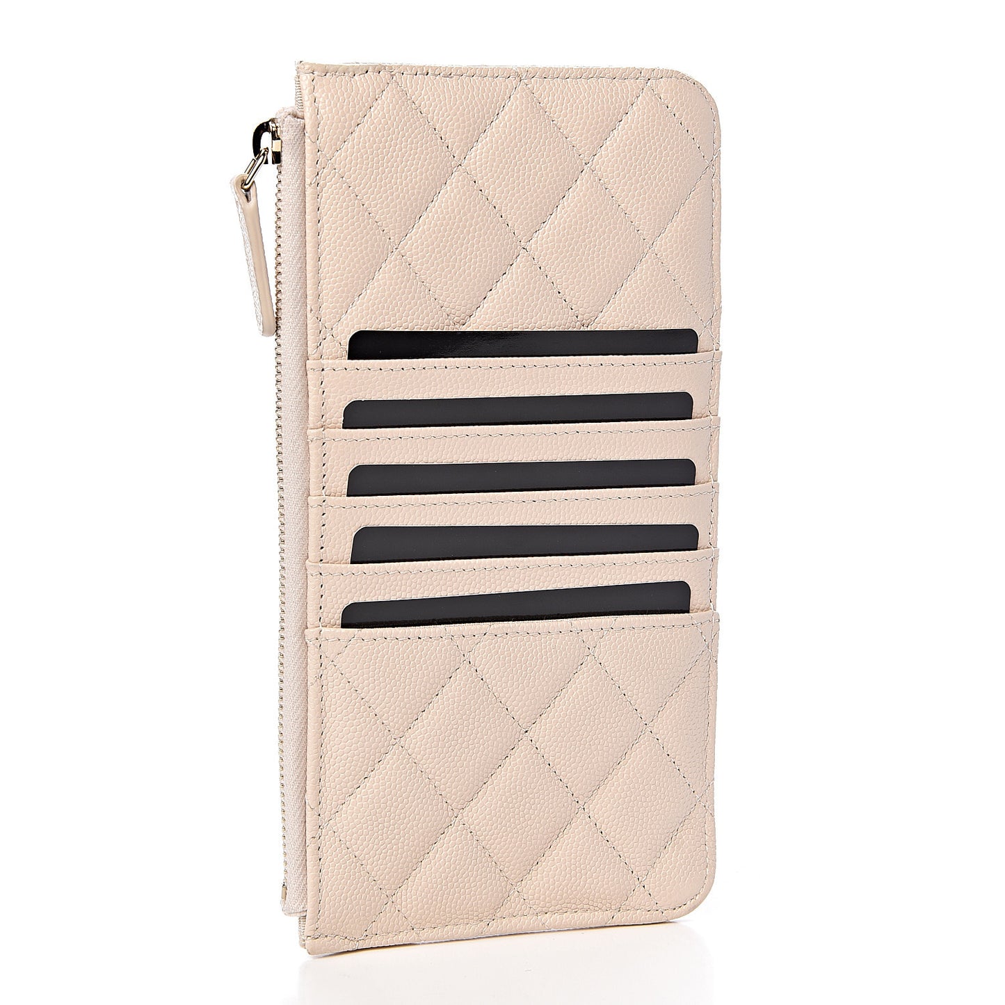 Caviar Quilted Classic Flat Wallet Pouch Light Beige