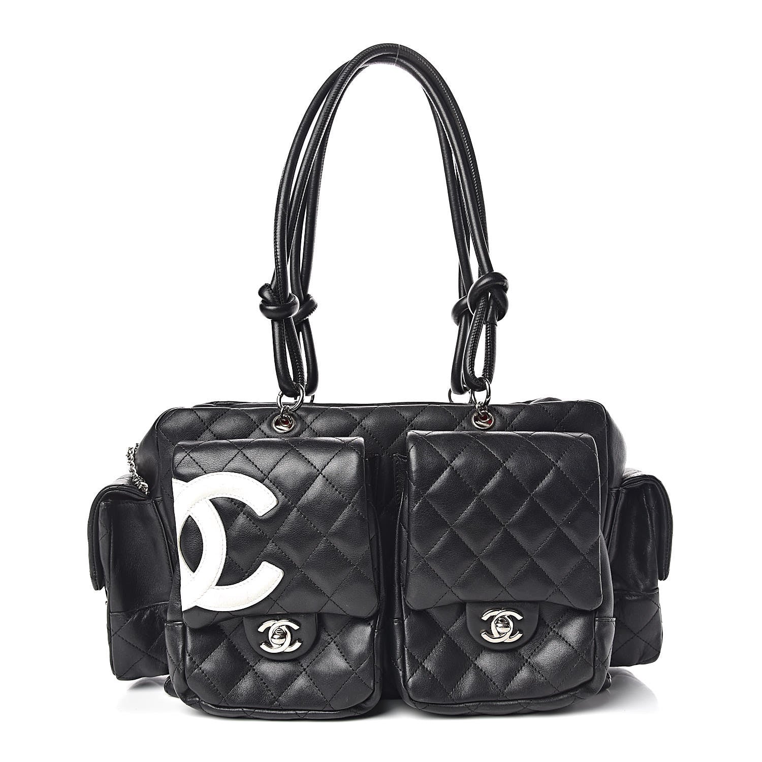 Chanel Calfskin Quilted Large Cambon Multipocket Reporter Black White 1 of 18