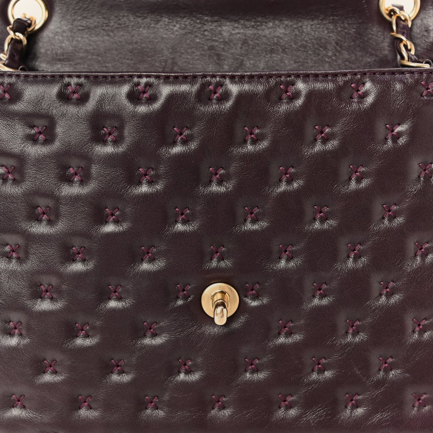Lambskin Cross Stitch Small Coco Handle Flap Burgundy