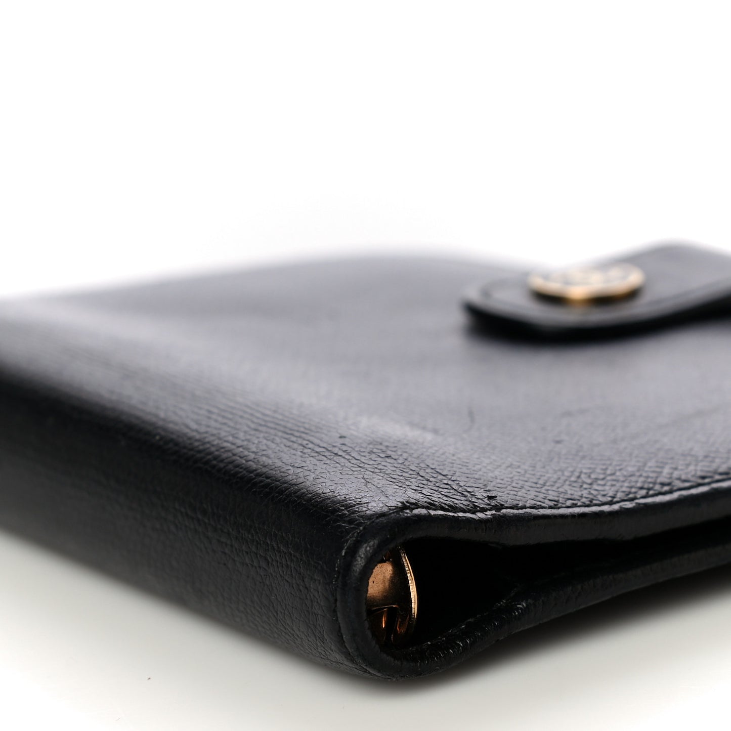 Grained Calfskin CC Button Pocket Agenda Cover Black