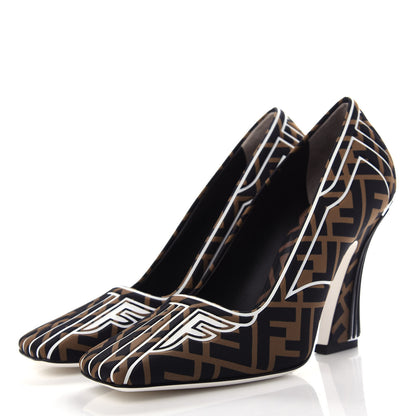 Fendi Lycra Film FF FFreedom Decollete Pumps 38 Tobacco Moro White 3 of 10