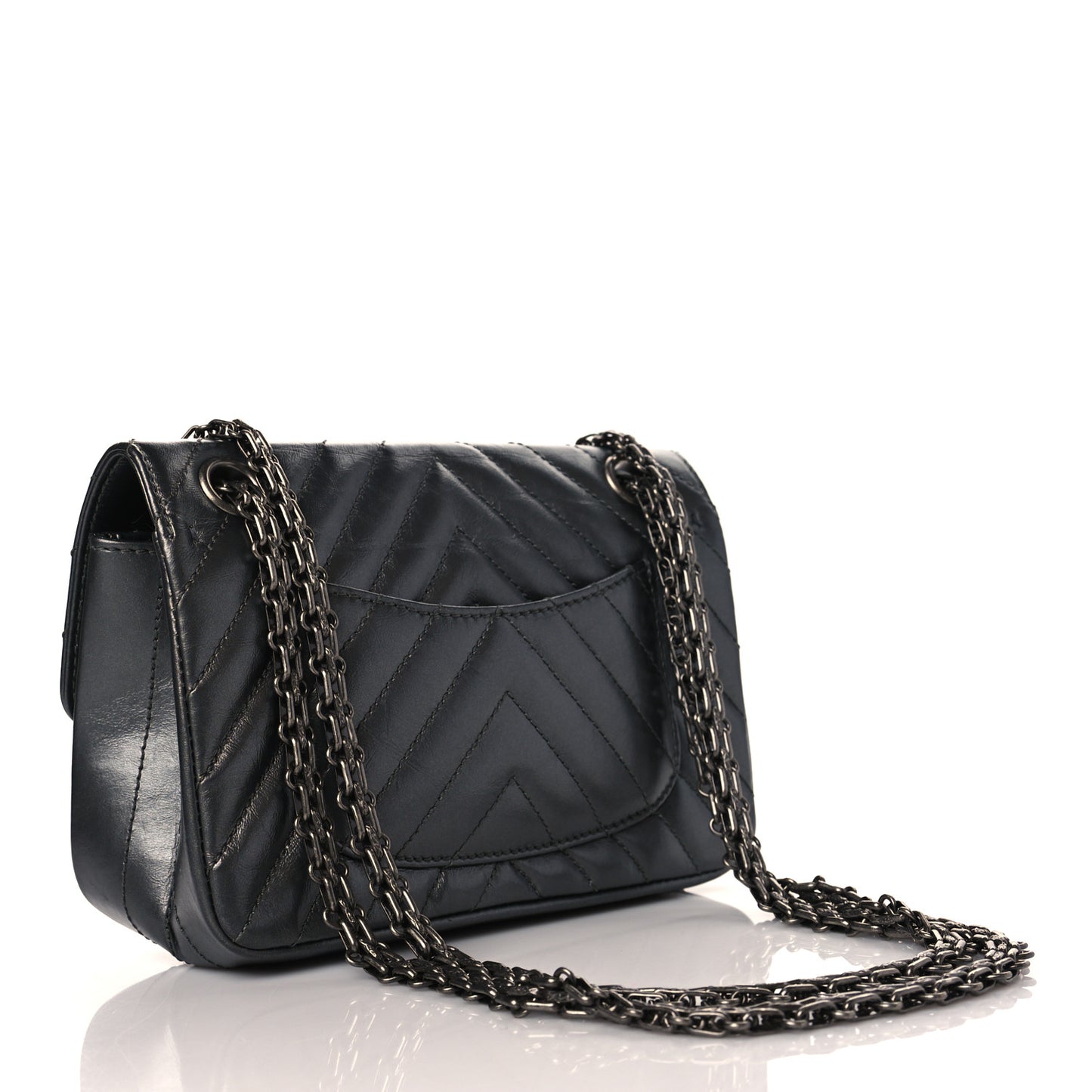Metallic Aged Calfskin Chevron Quilted 2.55 Reissue Mini Flap Grey