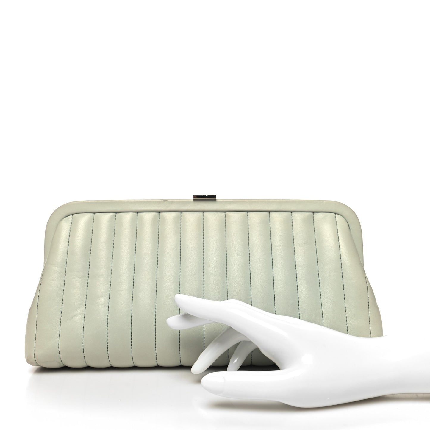Lambskin Vertical Quilted Mademoiselle Clutch Light Green