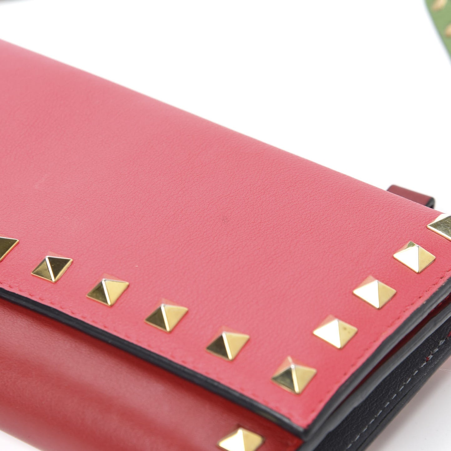 Vitello Colorblock Rockstud Wallet On Strap Deep Rose Green Grey Scarlet