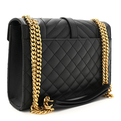 Saint Laurent Grain De Poudre Textured Mixed Matelasse Triquilt Medium Monogram Satchel Black 3 of 10