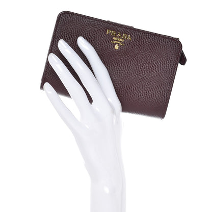 Prada Saffiano Metal Compact Wallet Granato 2 of 7