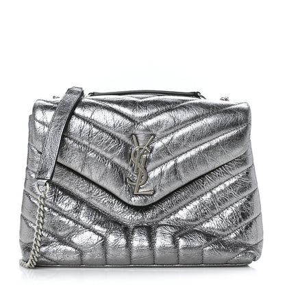 Saint Laurent Metallic Calfskin Y Quilted Monogram Small Loulou Chain Satchel Acciaio 1 of 11